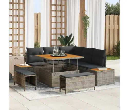 Dārza Dīvānu Komplekts 8 Pcs Pelēka Poliūtu Rotangpalma Vidaxl