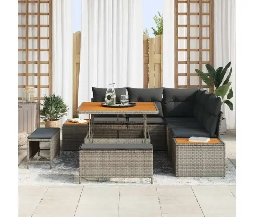 Dārza Dīvānu Komplekts 8 Pcs Pelēka Poliūtu Rotangpalma Vidaxl