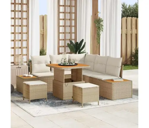 Dārza Dīvānu Komplekts 8 Pcs Bēša Poliūtu Rotangpalma Vidaxl