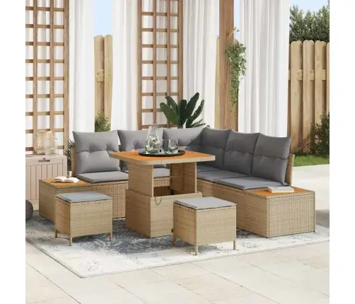 Sodo Sofų Rinkinys 8 Pcs Smėlio Poliratanas