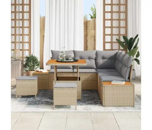 Sodo Sofų Rinkinys 8 Pcs Smėlio Poliratanas