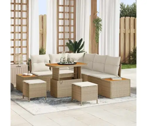 Dārza Dīvānu Komplekts 8 Pcs Bēša Poliūtu Rotangpalma Vidaxl