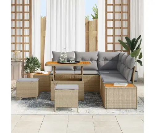 Dārza Dīvānu Komplekts 8 Pcs Bēša Poliūtu Rotangpalma Vidaxl