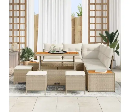 Dārza Dīvānu Komplekts 9 Pcs Bēša Poliūtu Rotangpalma Vidaxl