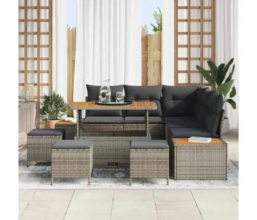 Dārza Dīvānu Komplekts 9 Pcs Pelēka Poliūtu Rotangpalma Vidaxl