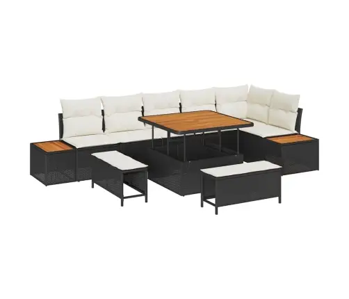 9 Daļu Dārza Dīvānu Komplekts Ar Spilveniem Melnā Rotangpalma Un Akācija Vidaxl