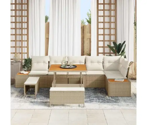 9 Daļu Dārza Dīvānu Komplekts Ar Spilveniem Bēžā Krāsā Polirotangpalma Akācija Vidaxl