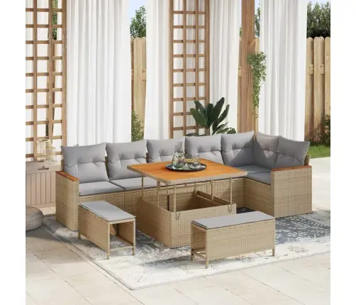Sodo Sofų Rinkinys 9 Pcs Smėlio Poliratanas