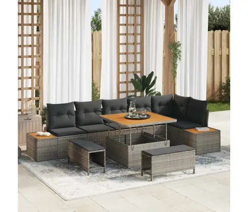 Sodo Sofų Rinkinys 9 Pcs Pilka Poliratanas