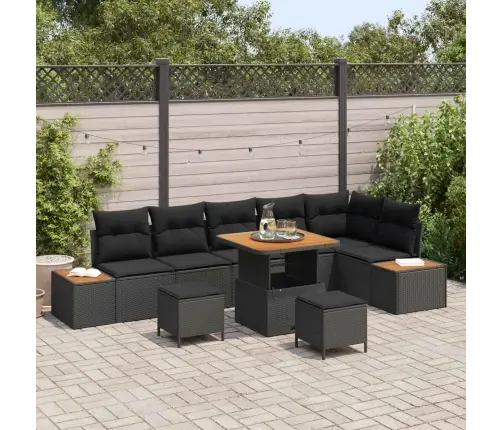 9 Daļu Dārza Dīvāna Komplekts Ar Spilveniem Melnā Polirotangpalma Akacijā Vidaxl