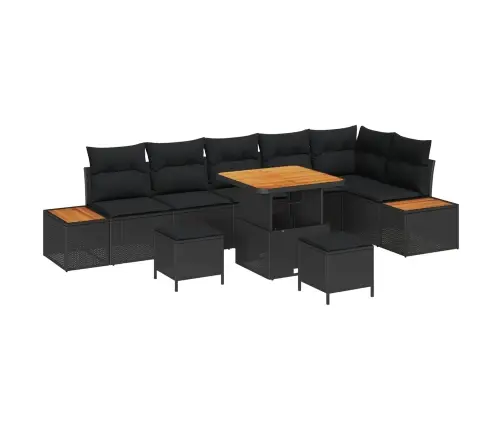 9 Daļu Dārza Dīvāna Komplekts Ar Spilveniem Melnā Polirotangpalma Akacijā Vidaxl