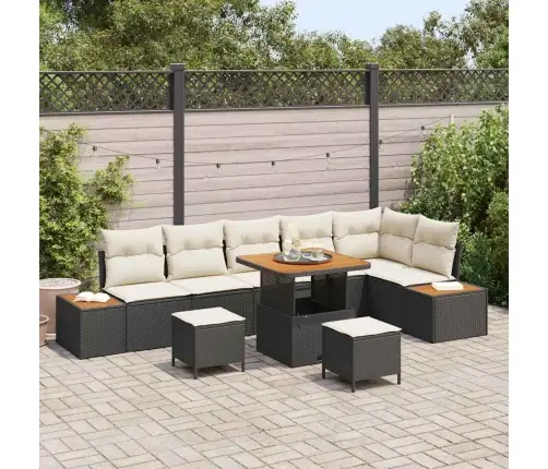 Sodo Sofų Rinkinys 9 Pcs Juoda Poliratanas