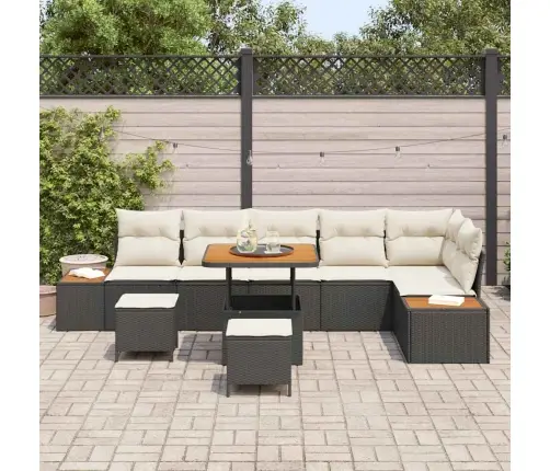 Sodo Sofų Rinkinys 9 Pcs Juoda Poliratanas