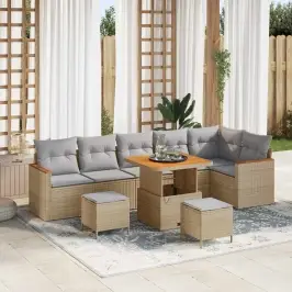 Dārza Dīvānu Komplekts 9 Pcs Bēša Poliratāns Vidaxl
