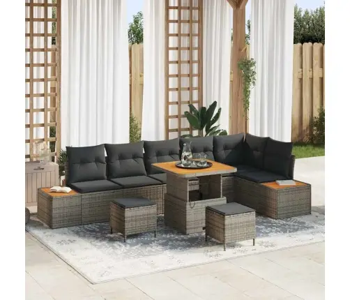 Dārza Dīvānu Komplekts 9 Pcs Pelēka Poliūtu Rotangpalma Vidaxl