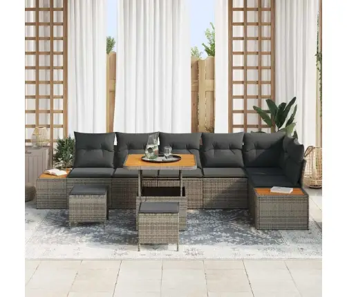 Dārza Dīvānu Komplekts 9 Pcs Pelēka Poliūtu Rotangpalma Vidaxl