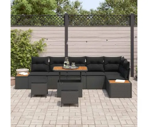 9 Gab. Dārza Dīvānu Komplekts Ar Spilveniem Melnā Poliratanā Akācijā Vidaxl