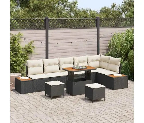 9 Daļu Dārza Dīvānu Komplekts Ar Spilveniem Melnā Polirotangpalmas Akācijā Vidaxl