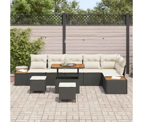 9 Daļu Dārza Dīvānu Komplekts Ar Spilveniem Melnā Polirotangpalmas Akācijā Vidaxl