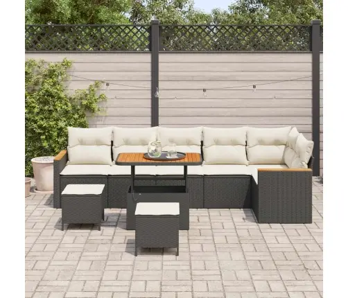 Sodo Sofų Rinkinys 9 Pcs Juoda Poliratanas