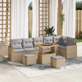 Dārza Dīvānu Komplekts 9 Pcs Bēša Poliratāns Vidaxl