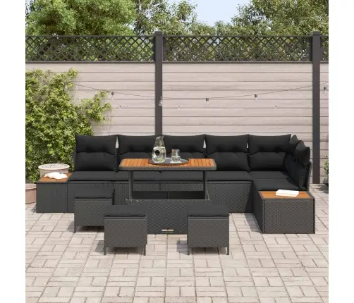 10 Gabalu Dārza Dīvānu Komplekts Ar Spilveniem Melnā Krāsā, No Poliratanas Vidaxl