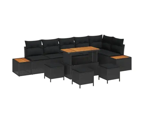 Sodo Sofų Rinkinys 10 Pcs Juoda Poliratanas