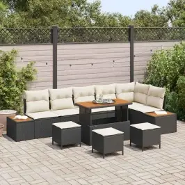 Sodo Sofų Rinkinys Su Pagalve 10 Pcs Juoda Poli Ratanas
