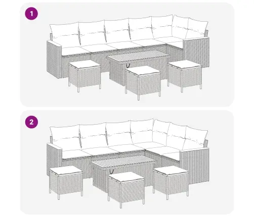 Aia Diivanikomplekt 10 Pcs Must Polürotang