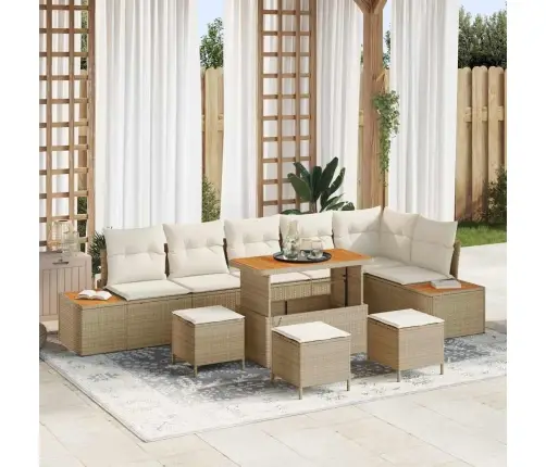 10 Gabalu Dārza Dīvānu Komplekts Ar Spilveniem Bēšā Polirats Akācija Vidaxl