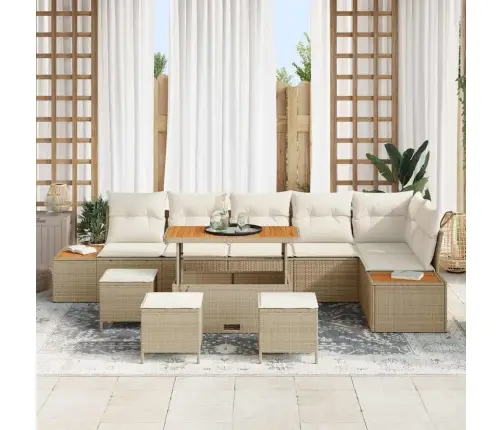 10 Gabalu Dārza Dīvānu Komplekts Ar Spilveniem Bēšā Polirats Akācija Vidaxl