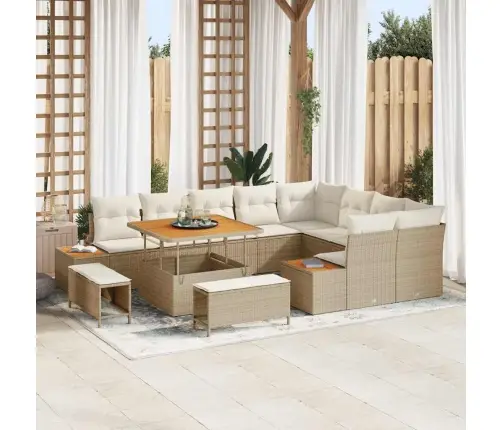 Sodo Sofų Rinkinys 12 Pcs Smėlio Poliratanas