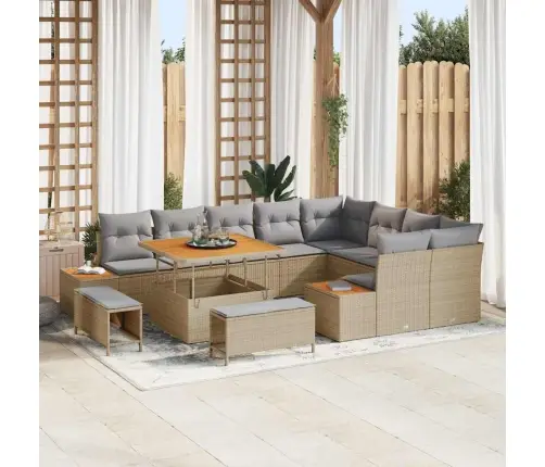 12 Daļu Dārza Dīvānu Komplekts Ar Spilveniem, Bēšs Poliratans, Akācija Vidaxl