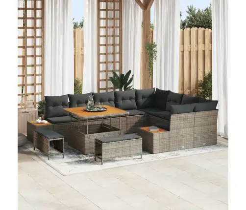 12 Gabalu Dārza Dīvānu Komplekts Ar Spilveniem Pelēks Rotangpalma Akācija Vidaxl