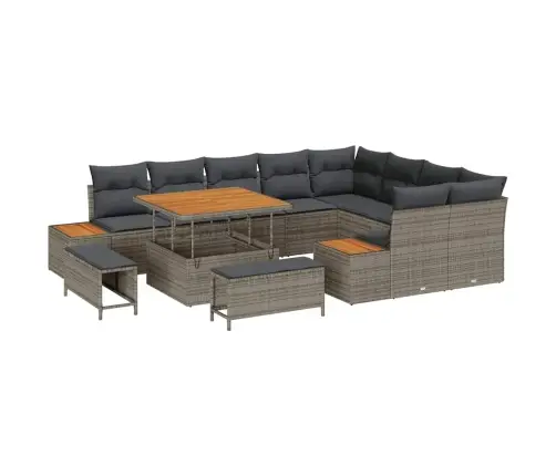 12 Gabalu Dārza Dīvānu Komplekts Ar Spilveniem Pelēks Rotangpalma Akācija Vidaxl