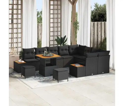12 Gabalu Dārza Dīvānu Komplekts Ar Spilveniem Melnā Poli Rotangpalma Akācijā Vidaxl