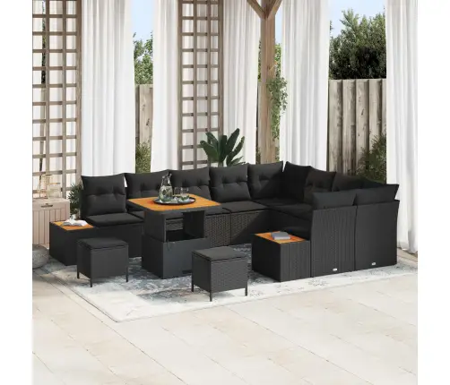 12 Gabalu Dārza Dīvānu Komplekts Ar Spilveniem Melnā Poli Rotangpalma Akācijā Vidaxl