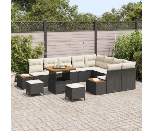 12 Gabalu Dārza Dīvānu Komplekts Ar Spilveniem Melnā Poliratanā Akācijas Vidaxl