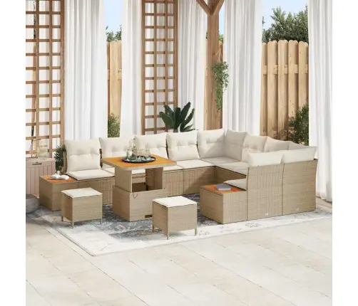 12 Daļu Dārza Dīvānu Komplekts Ar Spilveniem Bēšā Rotangpalmas Izskatā Vidaxl