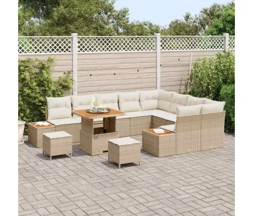 12 Daļu Dārza Dīvānu Komplekts Ar Spilveniem Bēšā Rotangpalmas Izskatā Vidaxl