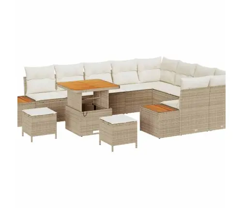 12 Daļu Dārza Dīvānu Komplekts Ar Spilveniem Bēšā Rotangpalmas Izskatā Vidaxl