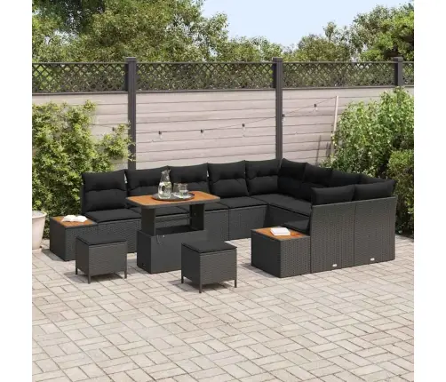 Sodo Sofų Rinkinys Su Pagalve 12 Pcs Juoda Poli Ratanas
