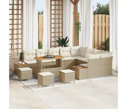 Sodo Sofų Rinkinys 13 Pcs Smėlio Poliratanas