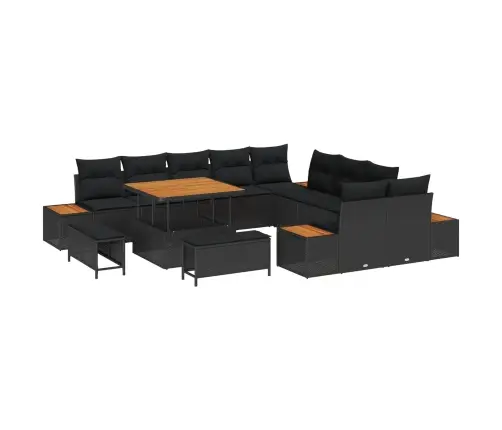 Sodo Sofų Rinkinys Su Pagalve 13 Pcs Juoda Poli Ratanas