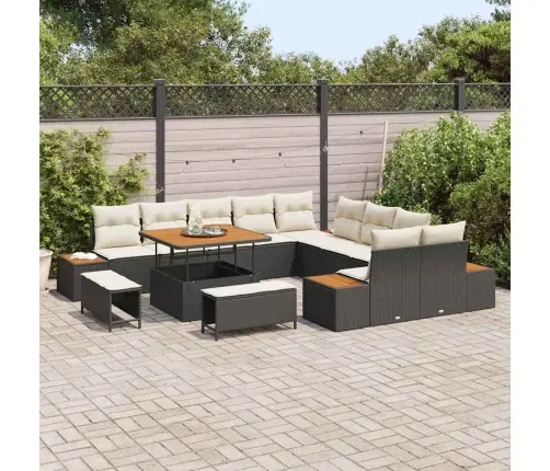 Sodo Sofų Rinkinys 13 Pcs Juoda Poliratanas