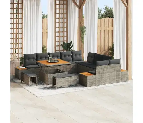 13 Gab. Dārza Dīvānu Komplekts Ar Spilveniem Pelēks Rātna Akācija Vidaxl