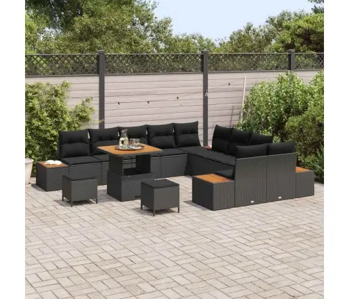 Sodo Sofų Rinkinys 13 Pcs Juoda Poliratanas