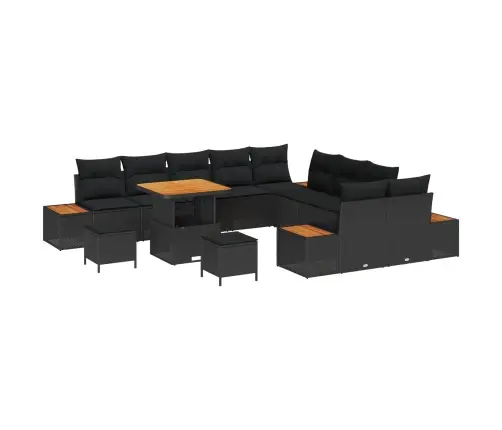 13 Gabalu Dārza Dīvānu Komplekts Ar Spilveniem Melnā Poliratanē Vidaxl