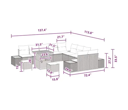 13 Gabalu Dārza Dīvānu Komplekts Ar Spilveniem Melnā Poliratanē Vidaxl