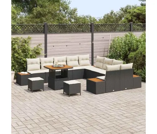 13 Gabalu Dārza Dīvāna Komplekts Ar Spilveniem Melns Polietilēna Rattan Akācija Vidaxl